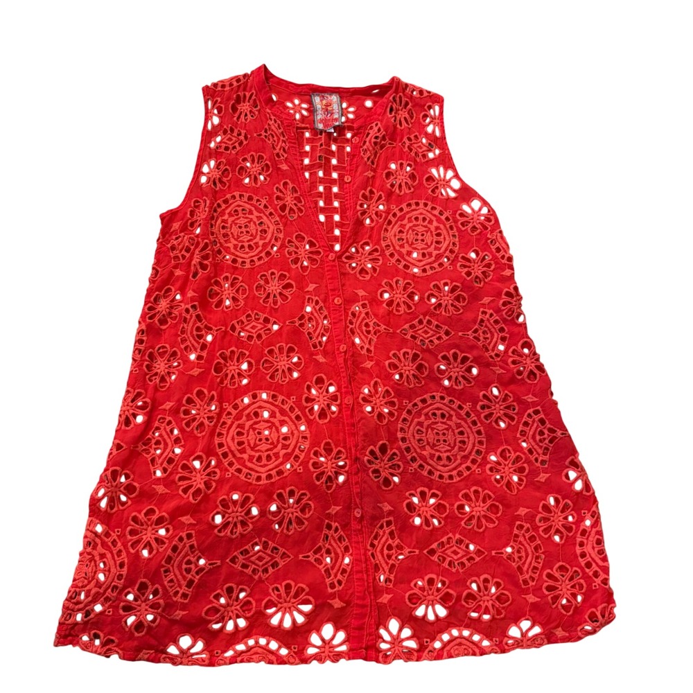 JOHNNY WAS Johnny Was Louie Tank Blouse Embroidered Button‎ Down Size M Orange